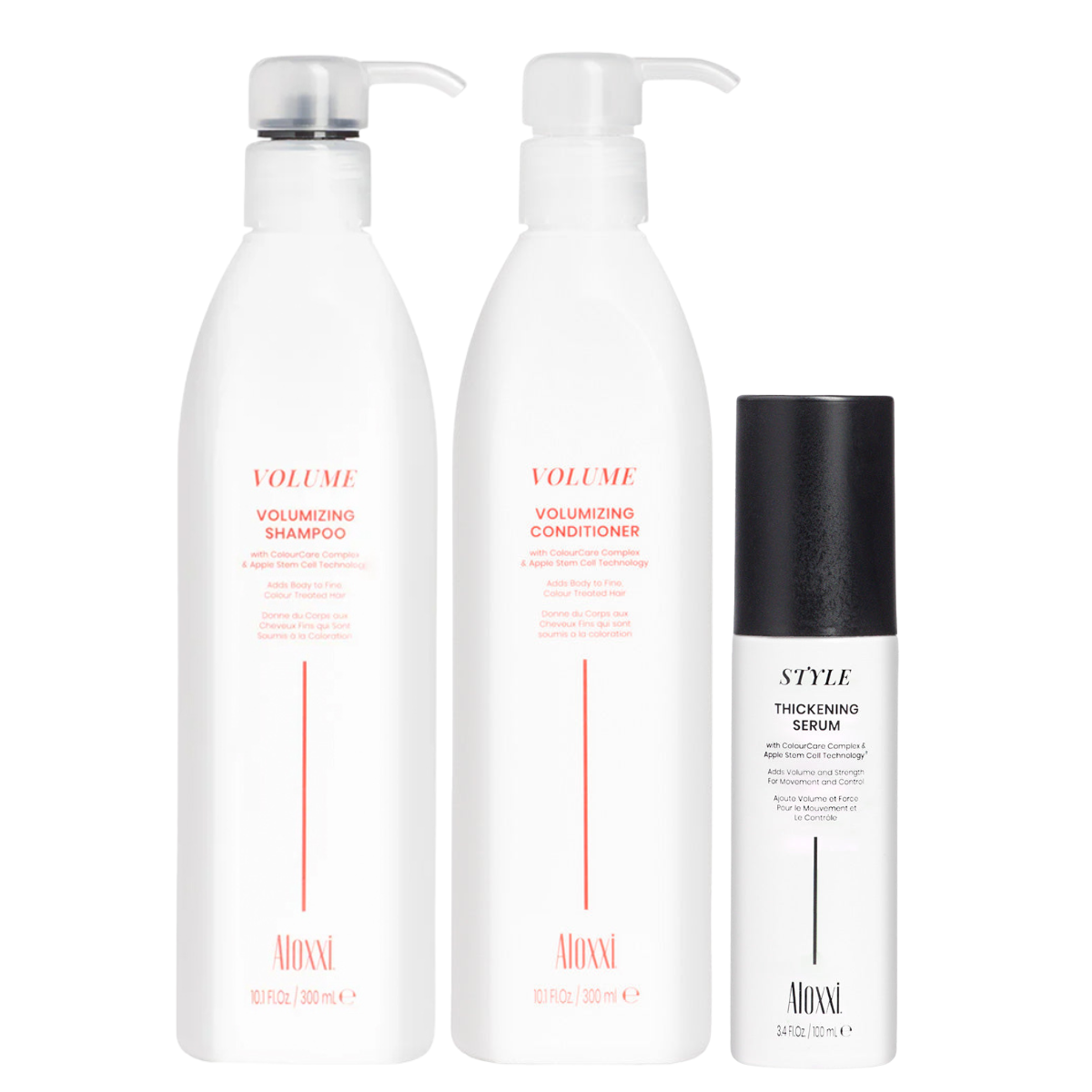 Комплект Aloxxi Volumizing Trio «Объем и уплотнение»: шампунь, кондиционер и сыворотка